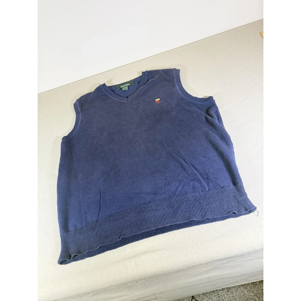 Brooks Brothers Vest Adult Medium Navy Blue Pullover V Neck 100% Cotton Mens
